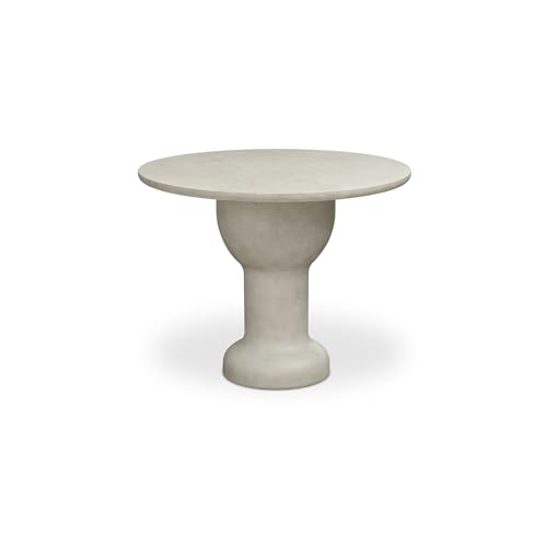 NADAAL STUDIOS Noa Outdoor Café Table, Round, Concrete, Venetian Plaster Finish, Pedestal Base, Water Resistant, Scratch Resistant, Seats 4, Cream