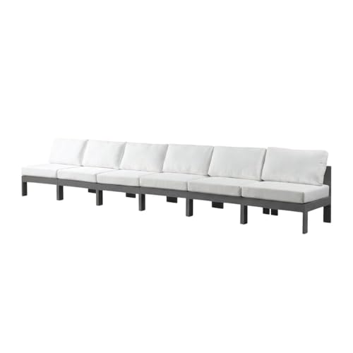 Outdoor Escape White Fabric Patio Modular Sofa 180 Inch with Cushioned Seating and Supportive Back, Outdoor Sectional for Garden Deck Backyard Lounge