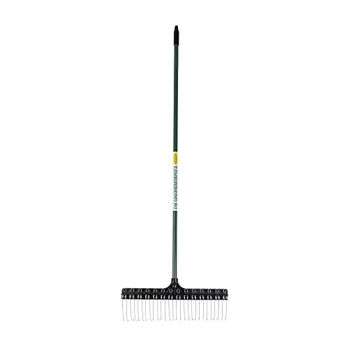 THE GROUNDSKEEPER II Rake 55-inch Lightweight Fiberglass Handle, 21-inch Head, Durable Steel Tines for Gardening, De-Thatching or Professional Landscaping - Green (6-Pack)