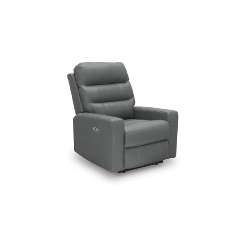 Signature Design by Ashley Revival Status Contemporary Leather Match Power Recliner with USB Ports and Adjustable Headrest, Gray