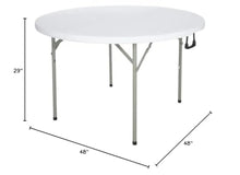 Pack 25 48 Inch. Indoor / Outdoor White Round Plastic Fold In Hlf Table Plastic Card Table Plastic Folding Tables 4 Foot High Round Tables For Parties Plastic Circle Table Four Foot Folding Table