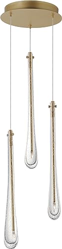 ET2 Lighting Stillo 3-Light Pendant | Gold Finish | Champagne Bubble Crystal Glass Shade | Transitional Hanging Pendant Light for Kitchen Islands | Adjustable Cord Suspension | E24213-118GLD