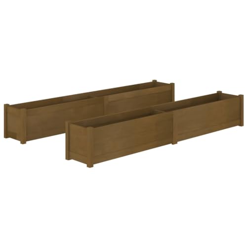 Makastle 2 Pcs Raised Garden Beds, Wooden Planters, Plant Box, Raised Container for Garden Patio Balcony, Honey Brown 78.7"x12.2"x12.2" Solid Wood Pine