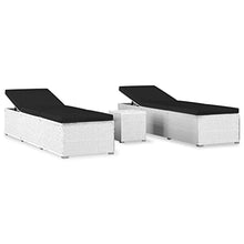 3 Piece Patio Sun Loungers with Tea Table,Outdoor Lounge Chaise, Lounger for Pool, Beach Sun Tanning Chair,Outdoor Bed,Deck Chair, Poly Rattan Brown (White 76.8" x 23.6" x 12.2" (L x W x H))
