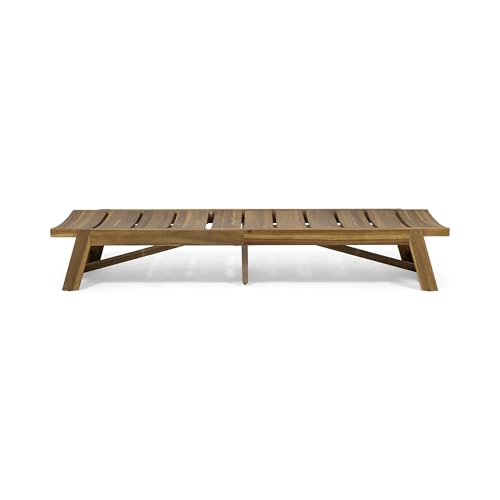 Christopher Knight Home Maki Outdoor Acacia Wood Chaise Lounge Set of 2 Teak Yellow Cream