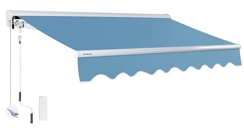 ADVANING Luxury Series, 16'x10' Electric Retractable Awning, Premium Quality Fully Assembled UV+ Sun Shade Canopy, Cerulean, EA1610-A229H2