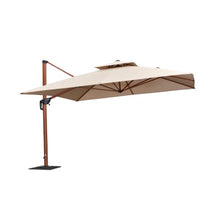 132'' Square Wood Pattern Cantilever Umbrella With Steel Plate Base,Beige