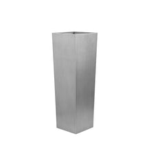 Benzara Zeny 48 Inch Tall Planter Vase with Hidden Insert, Tapered Barrel, Silver