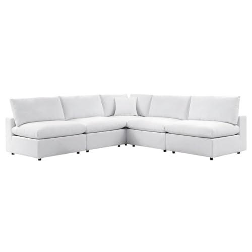 Outdoor Escape White Patio Sectional Sofa Set with Cushions, 5-Piece Outdoor Sofas and Loveseats, Durable Material, Comfortable Cushions