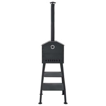 Outdoor Charcoal Pizza Oven with 2 Fireclay Stones, Portable Garden Wood Fired Pizza Maker with Built-in Thermometer, Black Steel Grill for Bread and Pies