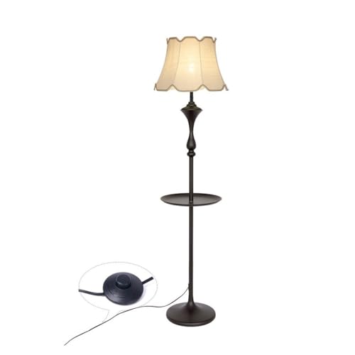 ZHONGCHENGWU Floor Lamp Modern LED Floor Lamp with Side Table for Bedroom, Living Room, Office(Beige)