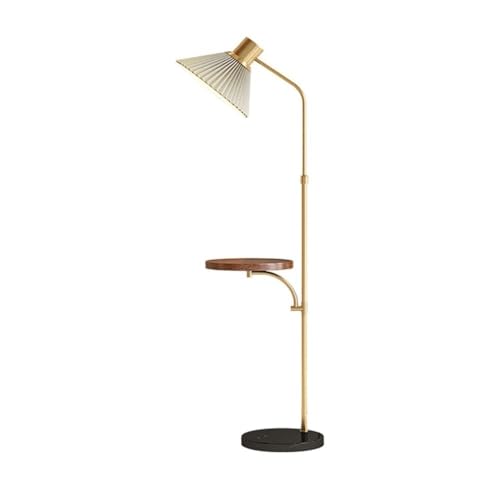 ZHONGCHENGWU Floor Lamp Dimmable Modern Floor Lamp with Wood Tray,Space Saving Standing Light for Living Room(Gold)