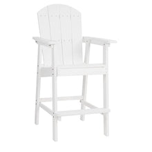 WEALTHKING Outdoor Adirondack Bar Chair Set with Connecting Table, HIPS Patio Lounge Seating for Backyard Deck Porch Garden Poolside, High Back Slatted Counter Height Seats with Wide Armrests (White)