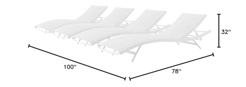 Lounge Chair Chaise, Set of 4, Aluminum, Metal, White, Modern, Outdoor Patio Balcony Cafe Bistro