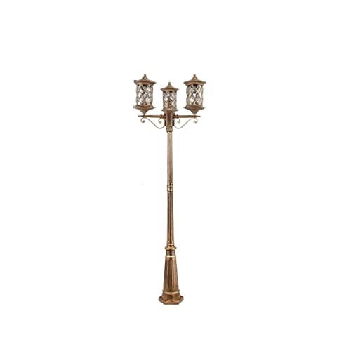 SDdPulse Street High Pole Light 3-Lights Retro Outdoor Path Glass Post Light European Ip55 Waterproof Garden Lawn Aluminum Column Lamp Park Community Pillar Light Stadium,Brass_Height 1.85m