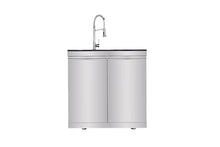 Stainless Steel Outdoor Kitchen Island Sink Cabinet with Double Doors, Tap, Granite Countertop, 304 Basin, Drainer, Wheels, Adjustable Legs for Patio Garden Barbecue Prep Storage Station (Silver)