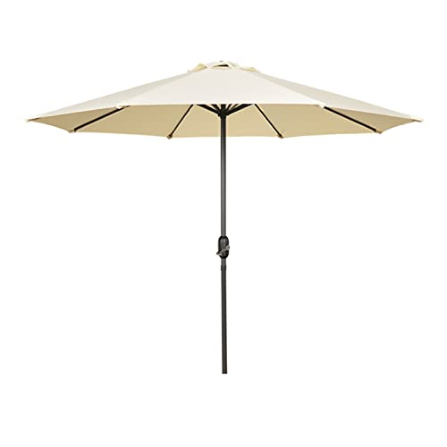 ARGENTFLUX 270cm/9ft Octagonal Iron Patio Table Umbrella, Outdoor Market Umbrella with Crank, 8 Ribs, Sun Shade Parasol(Beige)