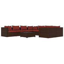 HEFZGDB 9 Piece Patio Lounge Set with Cushions Poly Rattan Brown Outdoor Patio Furniture Set Patio Furniture Set Patio Table and Chairs Set Suitable for Garden, Living Room, Poolside.