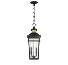 Savoy House 5-717-143 Kingsley Coastal Modern Clear Seeded Glass Outdoor Hanging Lantern, 2-Light 80 Total Watts, 23" H x 9" W, Matte Black with Warm Brass