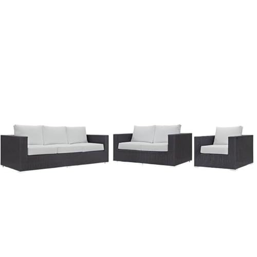 Home Square 3 Piece Outdoor Sofa Set with Sofa, Loveseat, and Chair in Espresso and White
