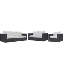 Home Square 3 Piece Outdoor Sofa Set with Sofa, Loveseat, and Chair in Espresso and White