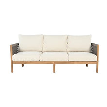 Christopher Knight Home Havets 77"W Outdoor 3 Seater Sofa, 6" Thick Cushion Couch, Acacia Wood Bench Sofa, Comfy Woven Rope Armchair, Spacious Seating Bench Couch for Backyard Garden Porch, Gray+Beige