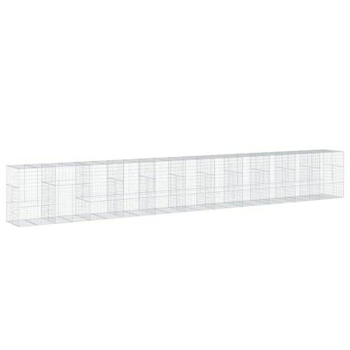 Makastle Gabion Basket with Cover, Rock-Stone Wall with Sturdy Grid for Backyard, Garden, Yard, Rustproof, Weather-Resistant, 433.1x39.4x59.1 in Silver Galvanized Iron