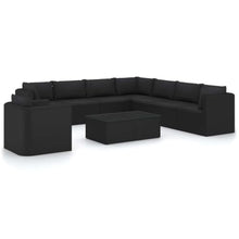 YUOGHRTFE 10 Piece Patio Lounge Set with Cushions, Black Poly Rattan