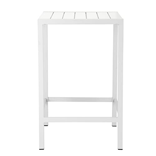 Benjara BM287842 Patio Kylo 43 Inch Outdoor Bar Table, Crisp White Aluminum Metal Frame, Small