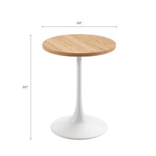 Jamesdar, Elise, Round Heavy Duty Commercial Bistro Table for Indoor Outdoor Restaurant & Café Dining, Solid Oak Top, Steel Base, 300 lb Capacity, 24" D x 30" H, White