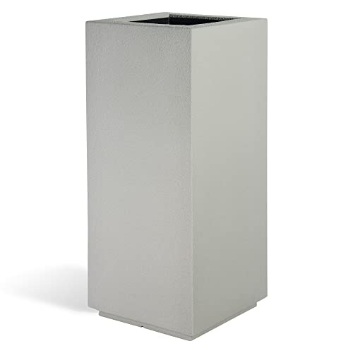 PolyStone Kensington Pedestal Planter – 16" x 16"x 36" – Tall Lightweight Indoor/Outdoor Planter Box – Modern Stone-Look Resin – All-Weather w/Drainage Hole – Made in USA – Concrete Gray
