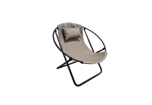 Mern Living Leather Folding Chair - Luxury Papasan Chair, Sling Accent Chair, Round Saucer Chair for Patio, Garden, Beach, Living Rooms and Bedrooms, Modern Furniture (Faux Leather, Mink)