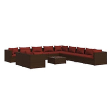 KPOUTRFG 12 Piece Modern Rectangular Rattan Seating Set with Weather Resistant Cushions, Brown Garden Lounge Patio Set