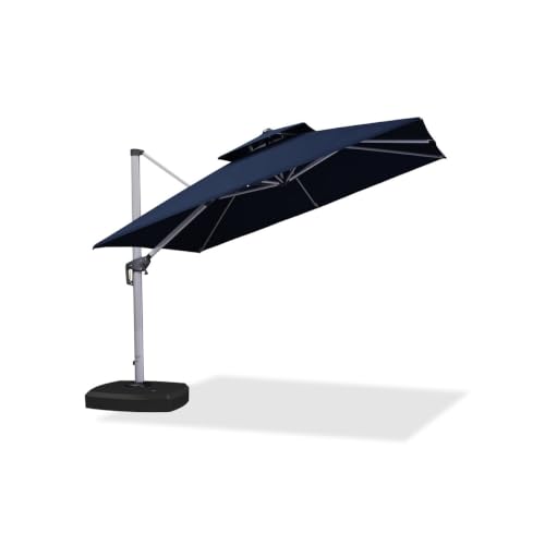 OROTLECT 120'' Square Cantilever Umbrella With Wheeled Base,Navy