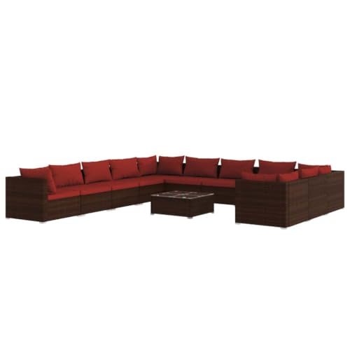 LDEWOAMEG 12 Piece Patio Lounge Set with Cushions Poly Rattan Brown