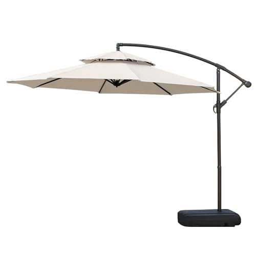 GYYDXXFC Outdoor Sunshade Umbrella, Table Market Umbrella, With Push Button Tilt And Crank, With Base For Garden, Deck, Backyard, Pool(White,3.0m/9.8ft)
