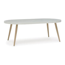 Signature Design by Ashley Seton Creek Casual Aluminum Outdoor Dining Table with Umbrella Hole and Cover Cap, White & Light Brown