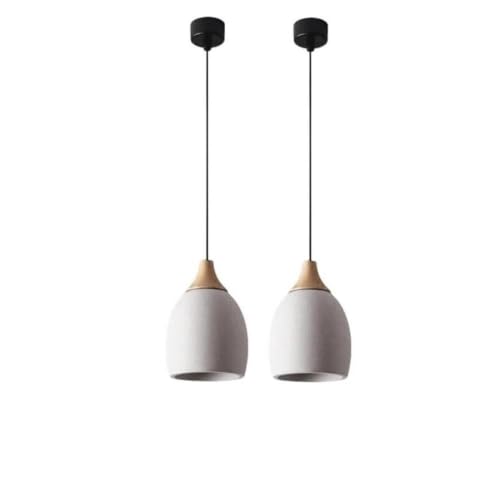 zhongheng 5.5inch Concrete Pendant Light with Wooden, Hanging Lamp for Restaurant Bar, Modern Industrial Cement Lighting Fixture for Kitchen Island Dinning Room Bedroom(2pcs)