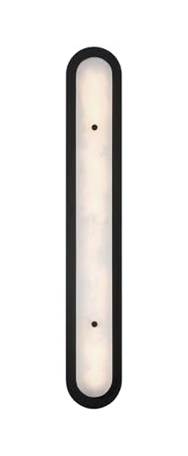 Eurofase Tramore 1-Light LED Outdoor Wall Sconce – 38" Powder Coat Black Art Deco Exterior Wall Light, Alabaster Shade, Wet-Rated for Porch, Patio & Entryway