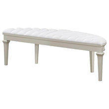 Pemberly Row Upholstered Demilune Bench, Ivory Fabric Seat, Silver Oak Finish, Foam and MDF Construction, 52.25" W x 16.25" D x 18" H, Bedroom or Entryway Seating, Stylish Channeled Tufting Design