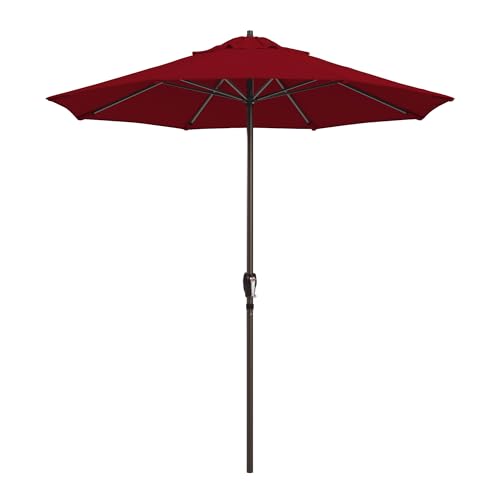 California Umbrella 12-Year Protection 7.5-Ft Outdoor Patio Umbrella, Sunbrella Fade-Resistant Fabric, Auto-Tilt, Heavy Duty Aluminum Frame, 8 Reinforced Ribs for Pool or Deck, Bronze Pole, Jockey Red