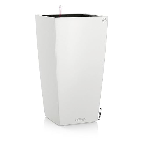Lechuza 13150 Cubico Color 40 Self-Watering Planter for Indoor and Outdoor Use, 16" x 16" x 30", White