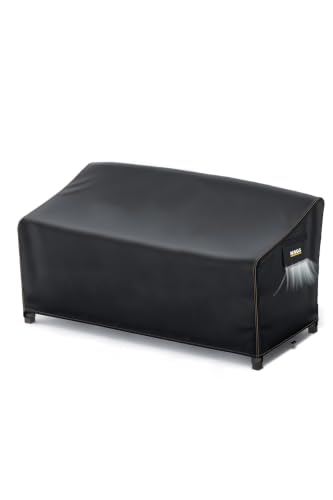 SODEF Outdoor Patio Loveseat Cover, Water-Resistant Heavy Duty 420D Oxford Fabric, UV Stabilized, Windproof with Straps and Drawstring, Fits Most Loveseats, 78.7x33.5x31.5 inches, Black