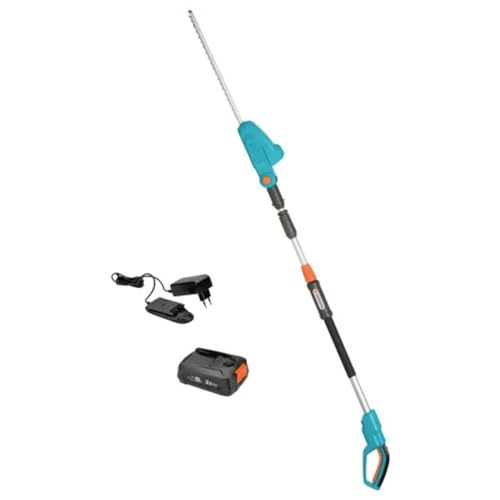 GARDENA Tagliasiepi telescopico a batteria THS 42/18V P4A Set pronto all’uso: tagliasiepi fino a 3 m di portata, lunghezza lama 42 cm, testa di taglio inclinabile, incl. batteria 18V P4A (14732-20)