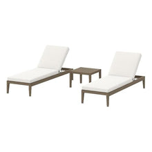 Modway Northlake Teak Outdoor Patio Set of 2 Chaise Lounges and Side Table in Weathered Gray White – 3-Piece Poolside Furniture Set with Adjustable Backrest and Weather-Resistant Cushions