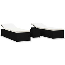 WANGKENSU 3 Piece Patio Sun Loungers with Tea Table,Outdoor Lounge Chaise, Lounger for Pool, Beach Sun Tanning Chair,Outdoor Bed,Deck Chair, Poly Rattan Brown (Black+Cream Whitematerial 76.8" x 23.6"