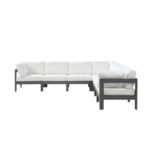 Outdoor Escape White Fabric Outdoor Patio Modular Sectional, Weatherproof Cushions, Spacious Seating, Durable Frame, Contemporary Style