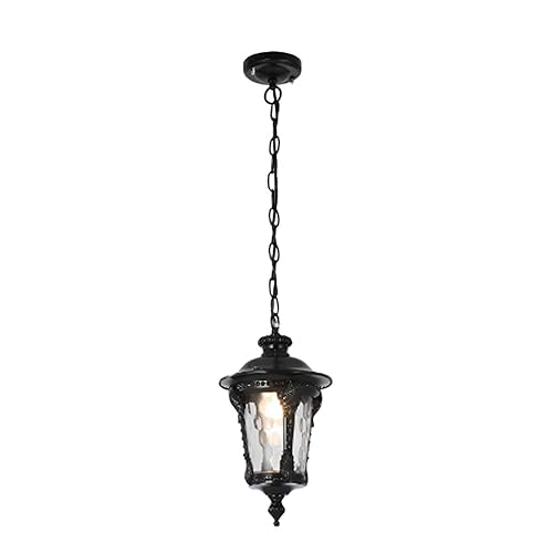 LustreVibe Retro Outdoor Pendant Light - Waterproof Ceiling Hanging Lamp for Garden, Patio, and Porch - Adjustable E27 Chandelier in Gold Finish (23 * 35cm)(Black-18 * 27cm,1 PCS)