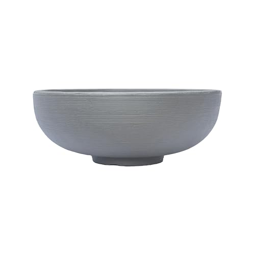 Crescent Garden Large Outdoor Planter Bowl – Double-Walled Resin Pot with Drain Hole for Water Gardens, Fountains, Decorative Landscaping - 30" W x 12" H (Weathered Concrete)