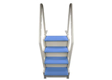 Confer Plastics Step-1X Above Ground Pool Entry System – Dual Handrails, Slip-Resistant Steps, Supports 400 lbs, Easy Installation, Warm Grey with Blue Treads, Made in USA